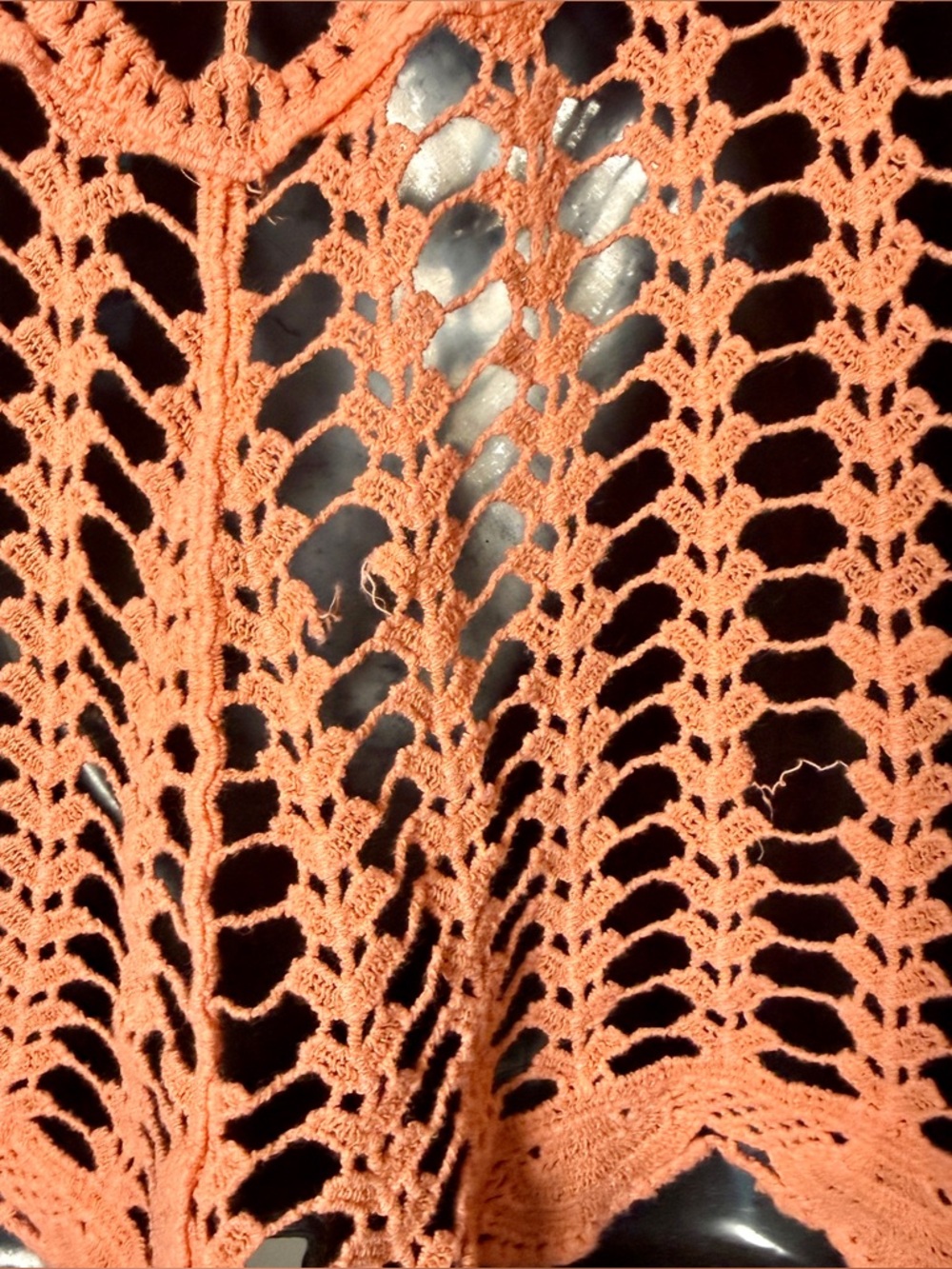 Peach Coral Crochet Top Cotton Beach Cover Festival Boho M/L - Picture 4 of 4